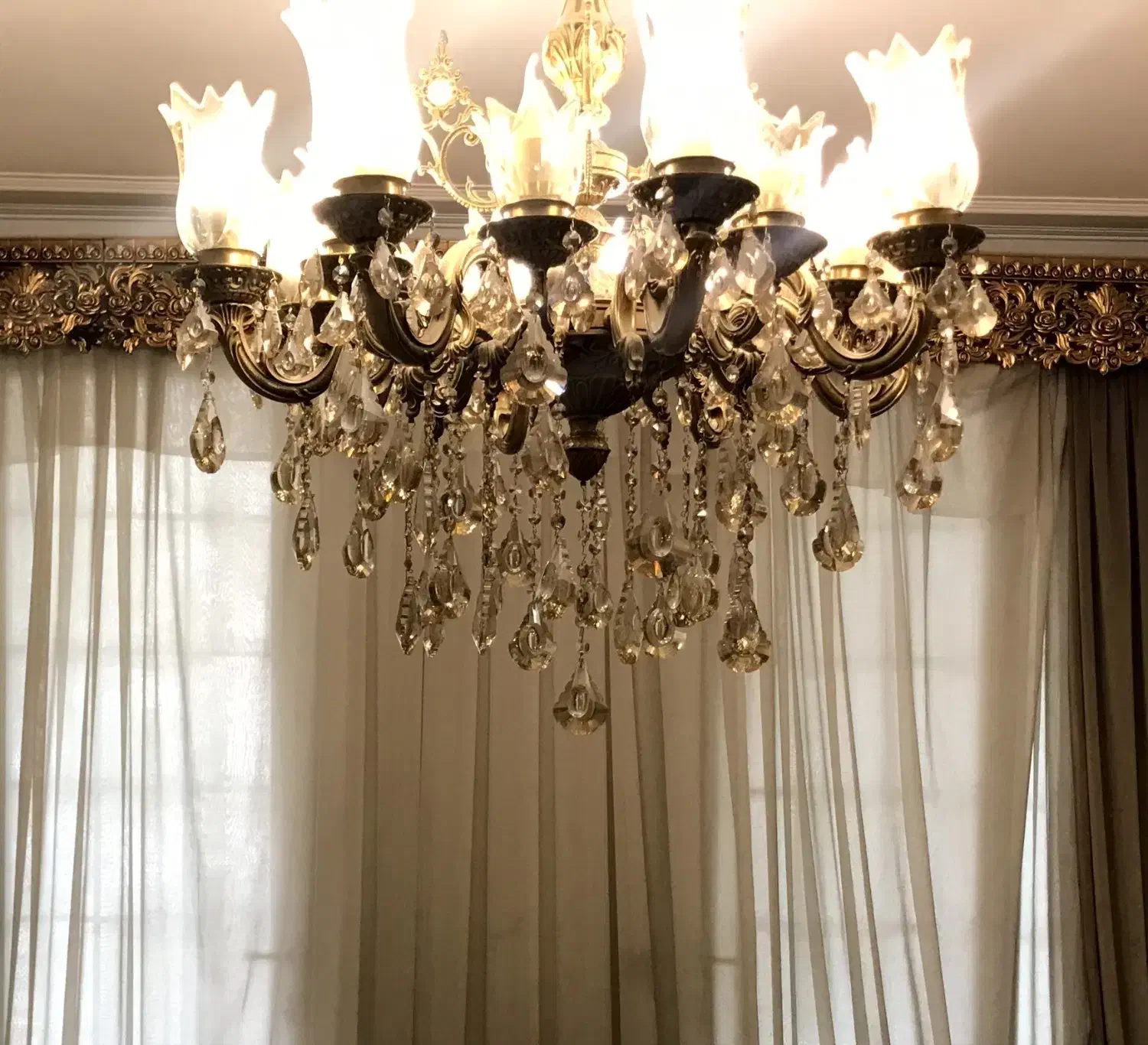 دو عدد لوستر بزرگ 16 شاخه طرح S ایتالیا برنزی لوکس|لوستر و چراغ آویز|تهران, آسمان|دیوار