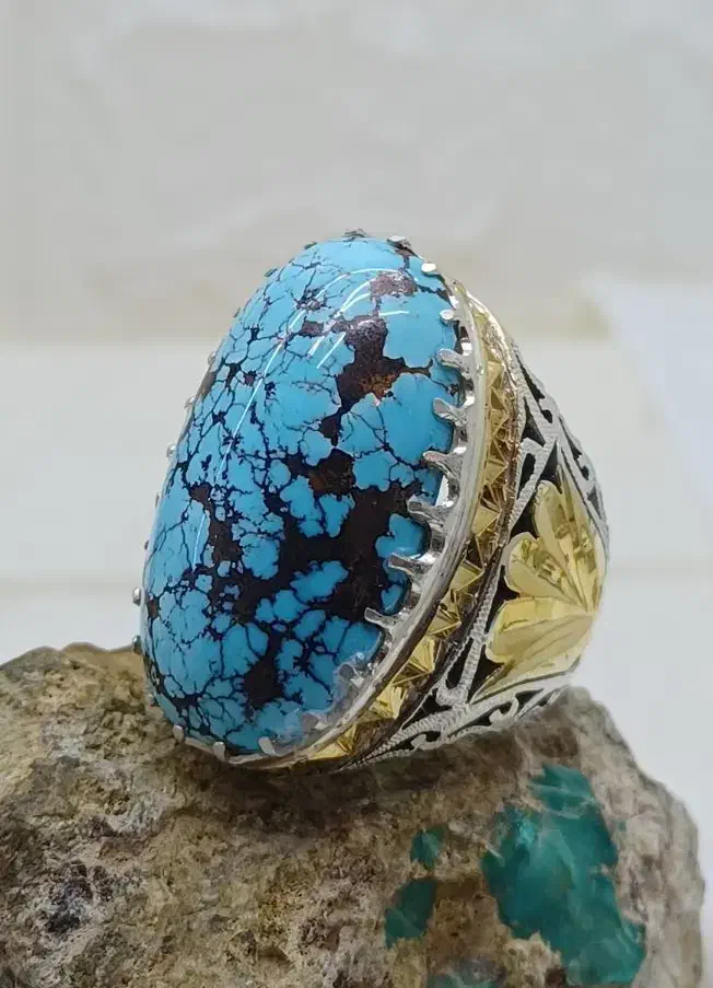 انگشتر فوق کلکسیونی نقره بافیروزه فاخر نیشابوری|بدلیجات|لنجان, |دیوار