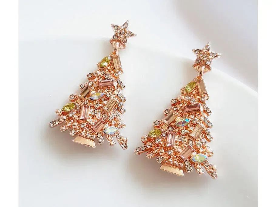 گوشواره آویز کوتاه درخت کاج نگینی بدون پک چند رنگ|بدلیجات|زاهدان, |دیوار