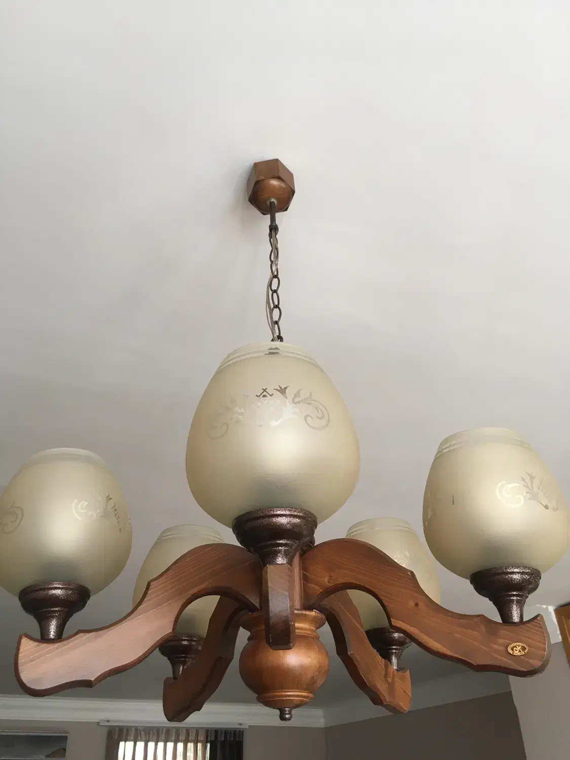 لوستر چوبی کلاسیک ۵شعله|لوستر و چراغ آویز|ابهر, |دیوار