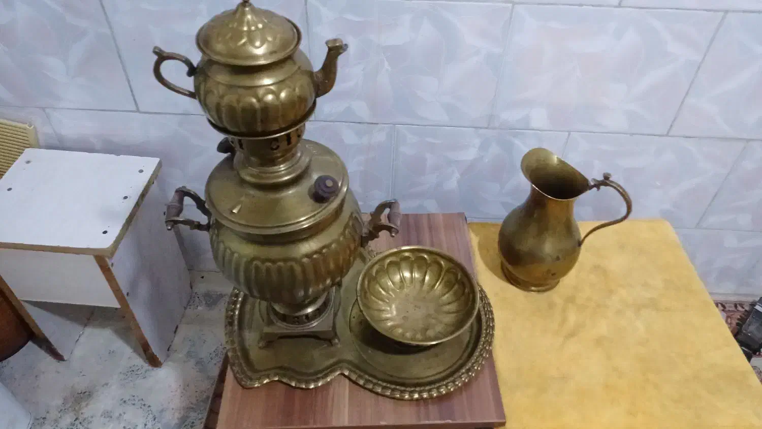 سماور  آنتیک باسرویس کامل قوری ،سینی ،پارچ ،کاسه|صنایع دستی و سایر لوازم تزئینی|مسجد سلیمان, |دیوار