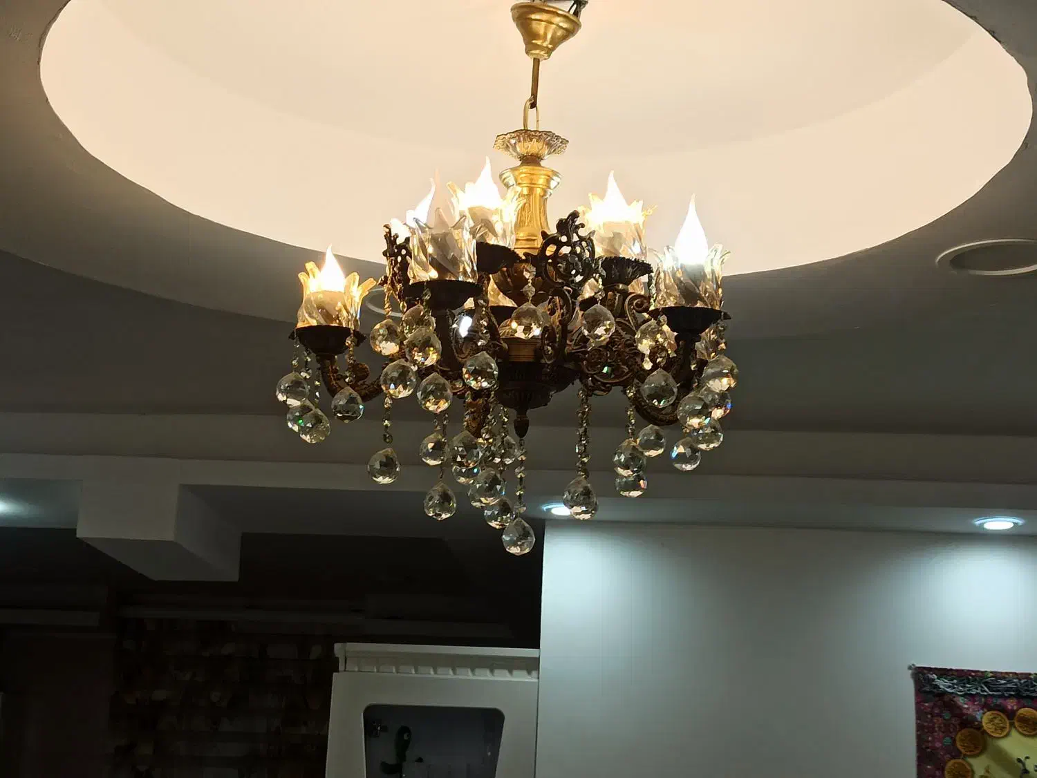 لوستر 10شعله پنج شاخه برنجی|لوستر و چراغ آویز|ازنا, |دیوار