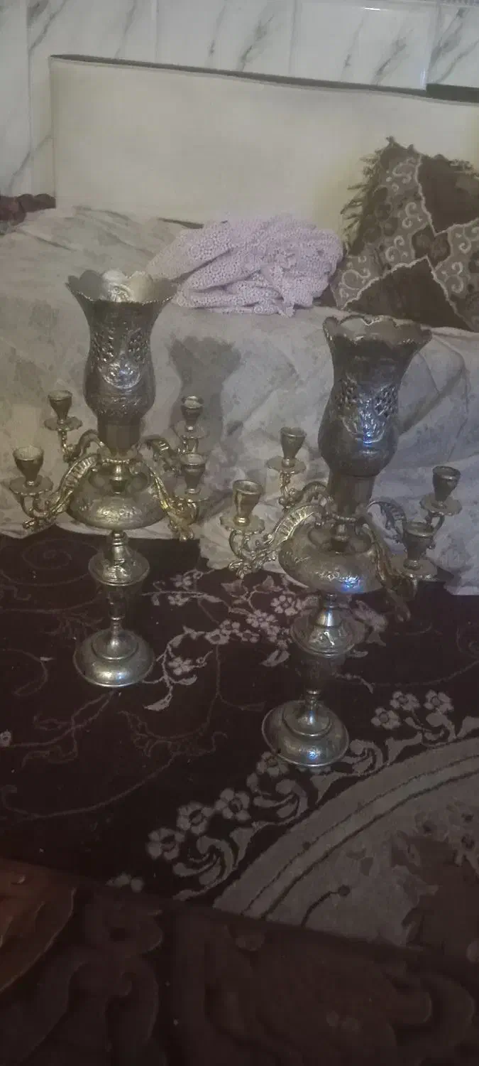 آینه شمعدان شمعدونی یک جفت شمدانی قدیمی|صنایع دستی و سایر لوازم تزئینی|محمدشهر, همایون ویلا|دیوار