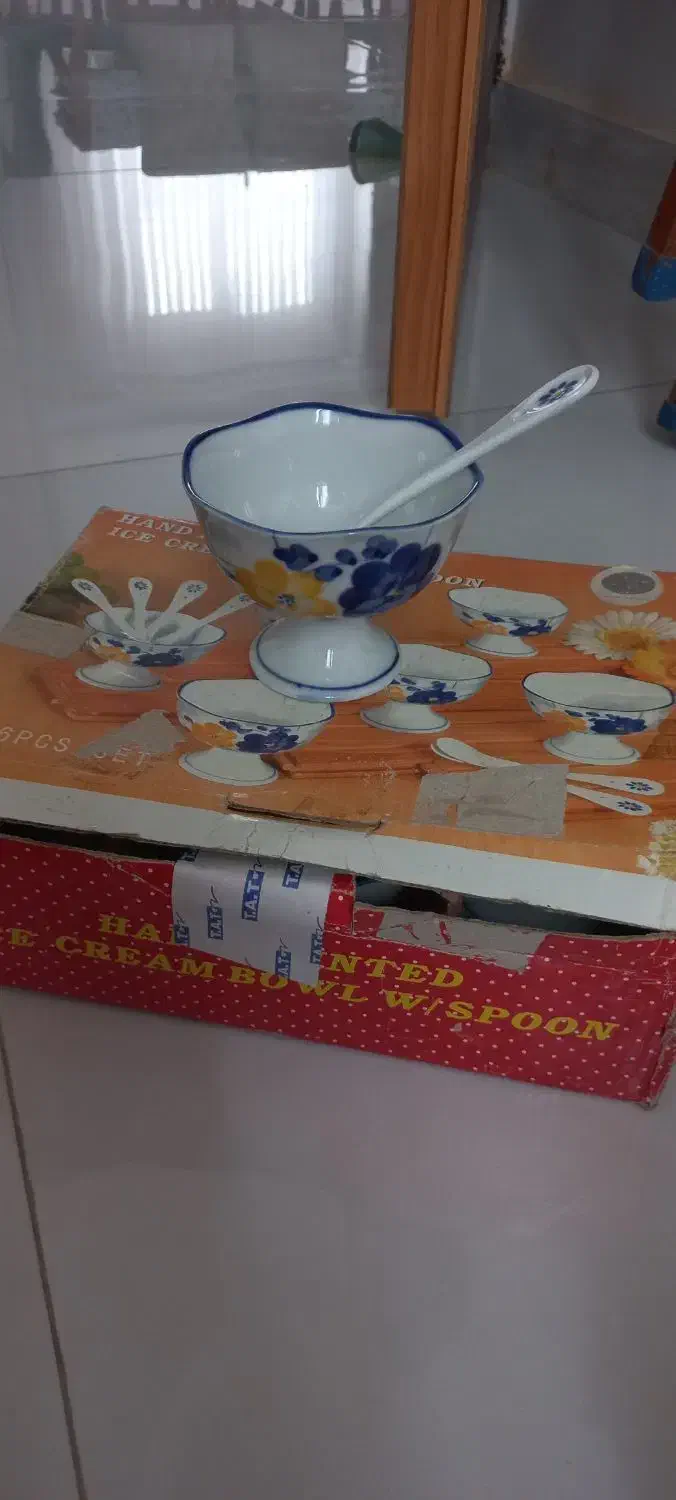 شراب خوری ترک کاسه گل پنبه بستنی خوری گل پنبه|ظروف سرو و پذیرایی|رشت, معلم|دیوار