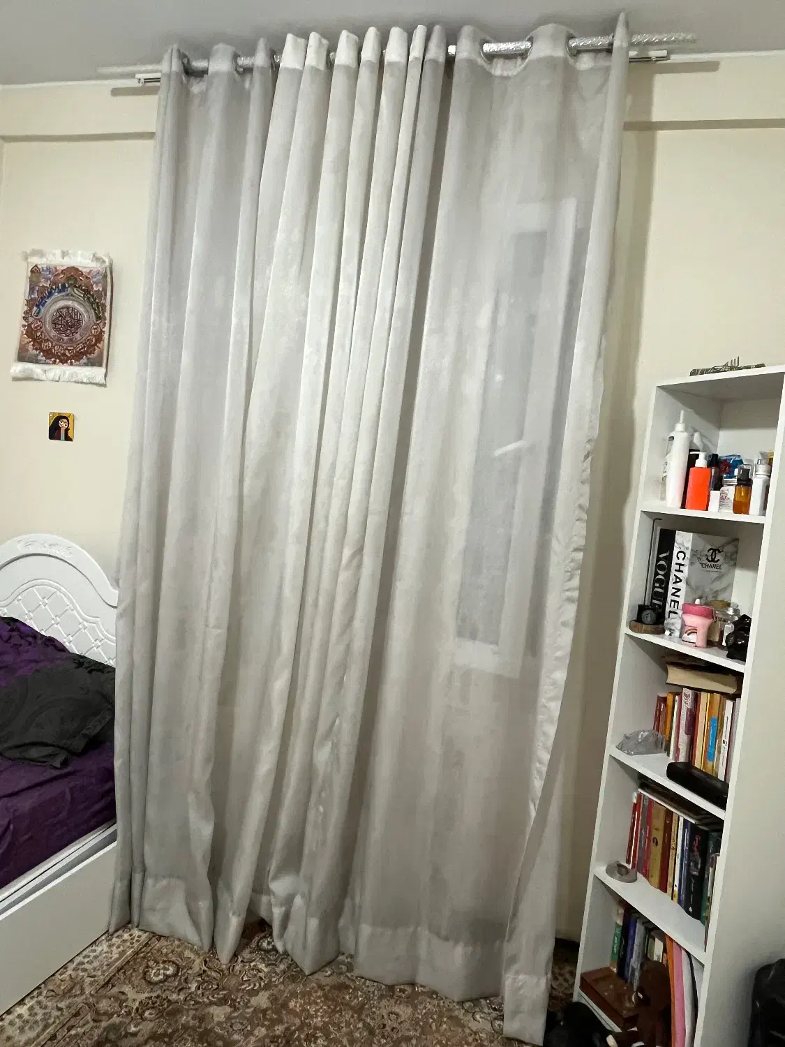 پرده اتاق خواب پانچی طوسی کرم|پرده، رانر، رومیزی|تهران, جهاد|دیوار