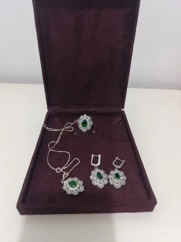 نیم ست نقره  نگین سبز|جواهرات|رامیان, |دیوار