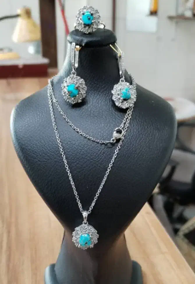 نیم ست نقره فیروزه|جواهرات|قشم, |دیوار