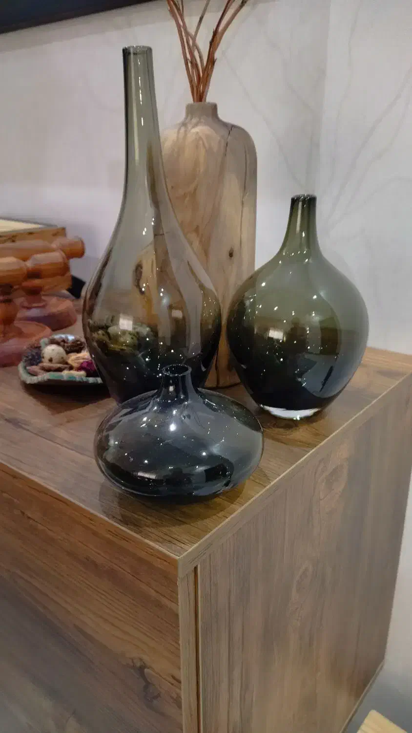 گلدان شیشه ای طرح سالونک سه عددی سبز دودی|صنایع دستی و سایر لوازم تزئینی|کرج, شهرک یاس جنوبی|دیوار