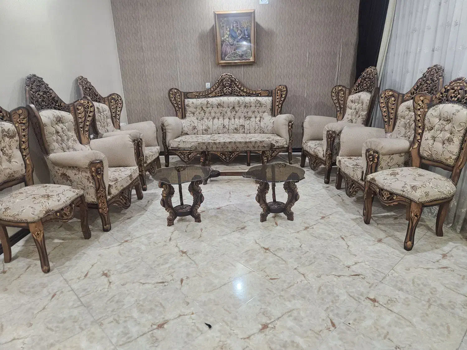 مبلمان سلطنتی ۹ نفره تمام چوب در حد|مبلمان خانگی و میز عسلی|شهرکرد, |دیوار