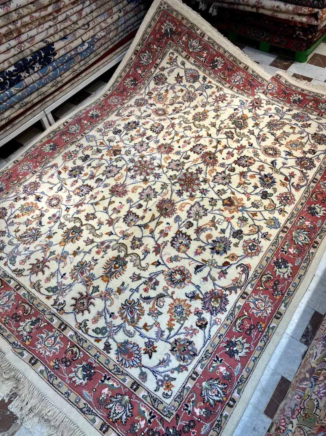 فرش دستباف جفت ۶ متری کاشمر افشان کرم دستبافت|فرش|تهران, مولوی|دیوار