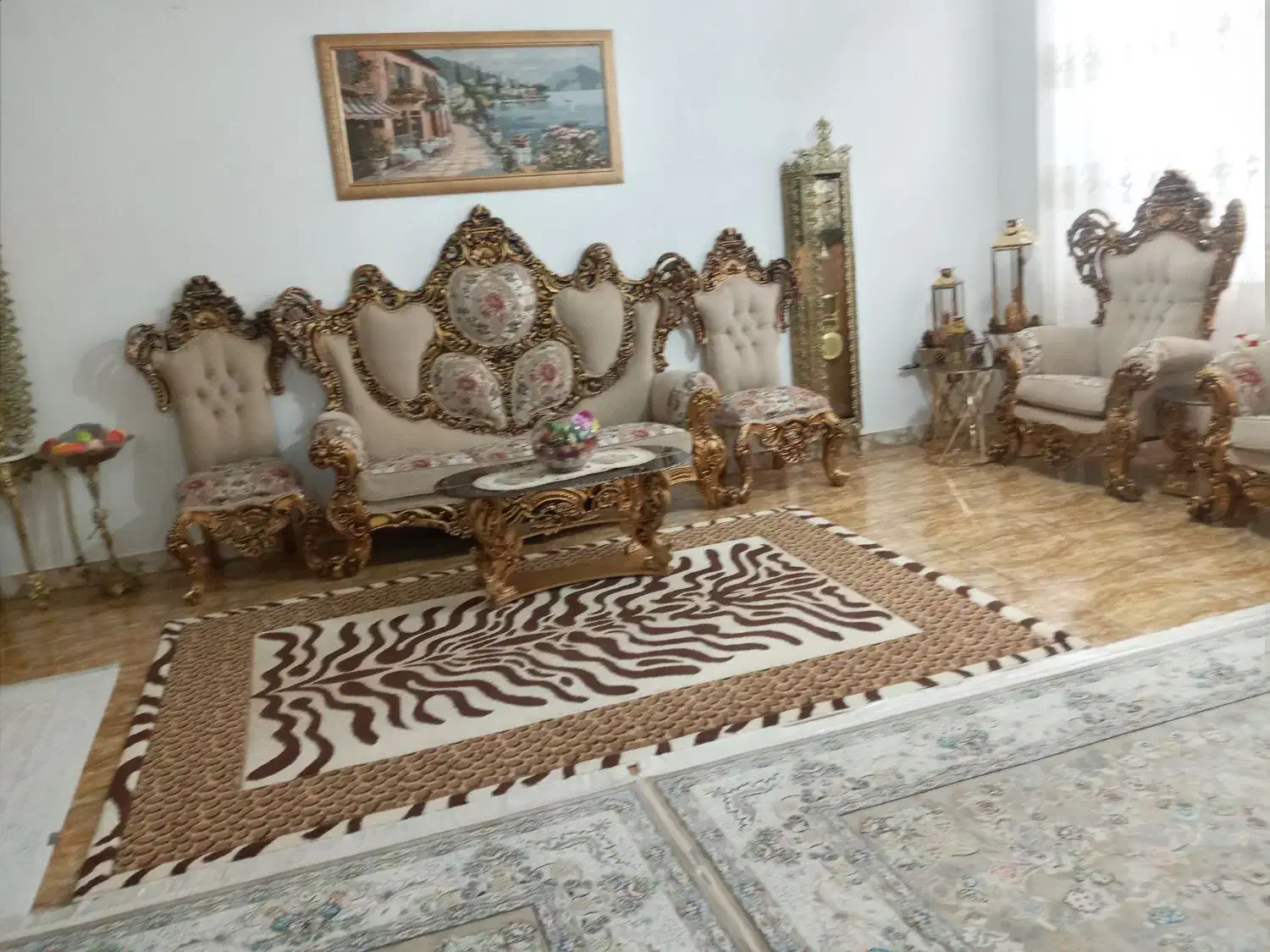مبل سلطنتی ۹ نفره نسکافه ای رنگ کلاف بزرگ|مبلمان خانگی و میز عسلی|کرمانشاه, |دیوار