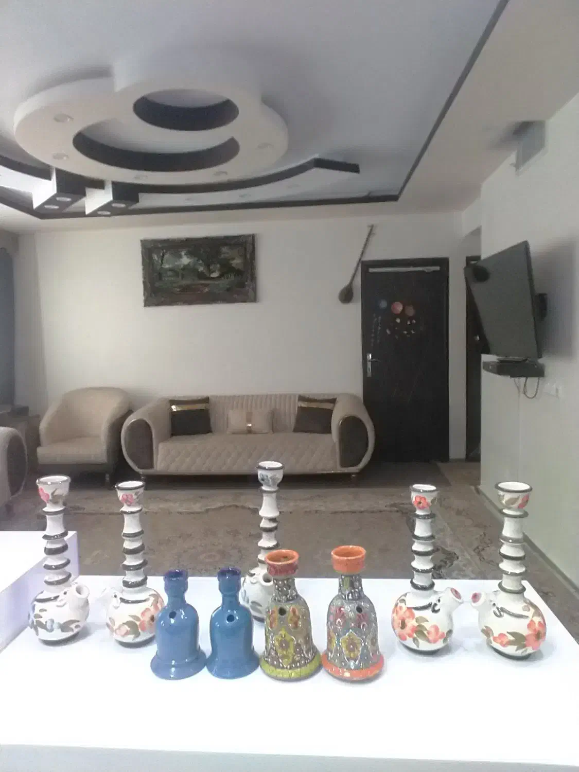 قلیان سفالی گل کاری شده دست ساز بدون رطوبت|صنایع دستی و سایر لوازم تزئینی|بانه, |دیوار