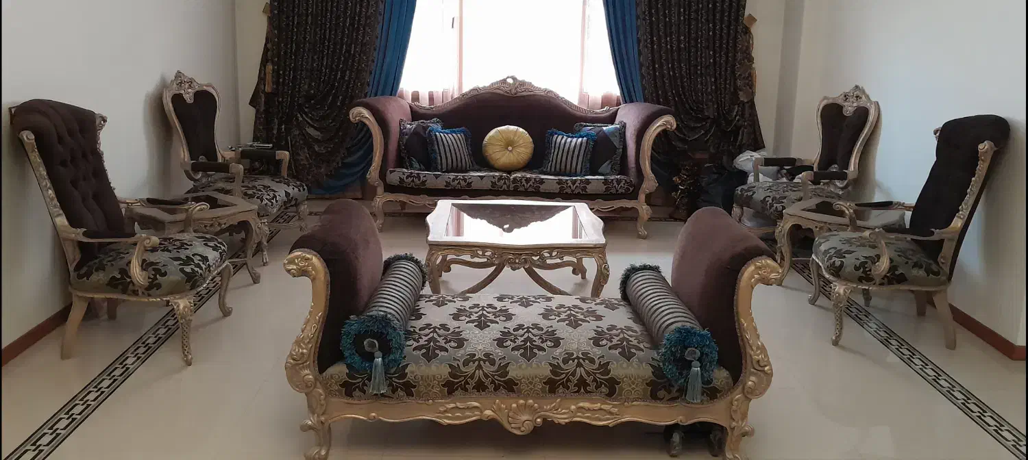 مبل 9 نفره استیل سلطنتی+ ناهارخوری ۸ نفره منبت|مبلمان خانگی و میز عسلی|تهران, سوهانک|دیوار