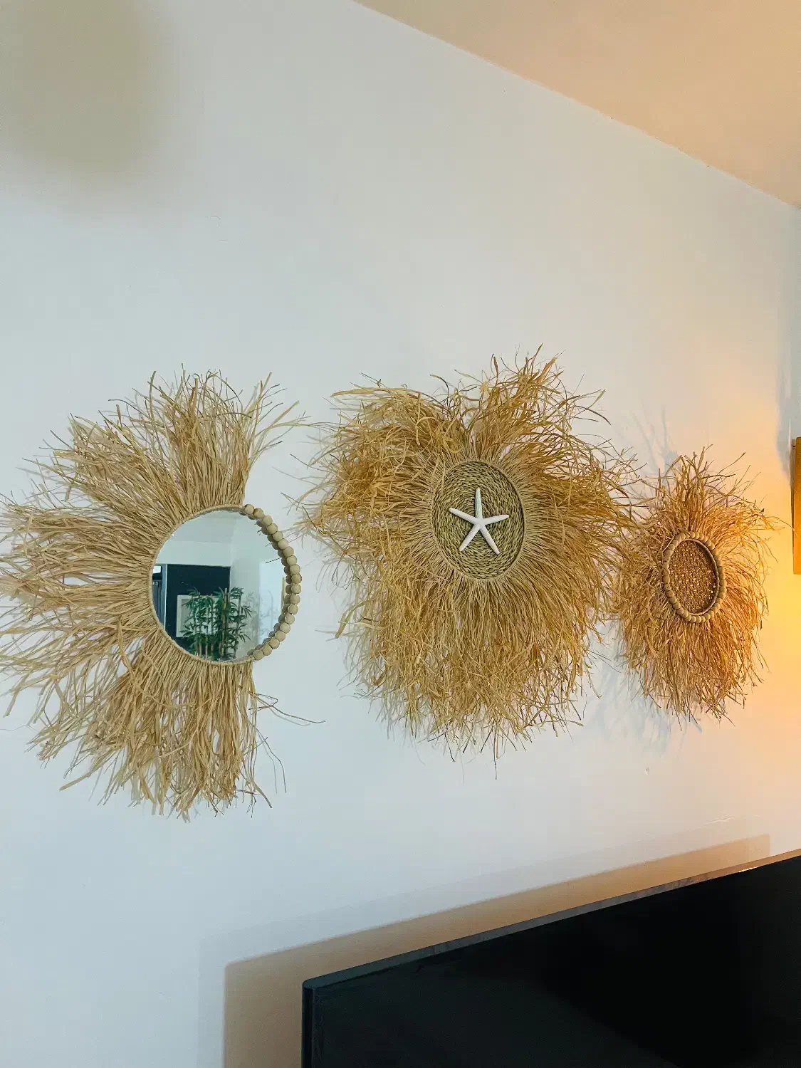 دیوارکوب حصیری رافیا حصیری ستاره دریایی اینه دار|صنایع دستی و سایر لوازم تزئینی|محمدشهر, محمدشهر|دیوار