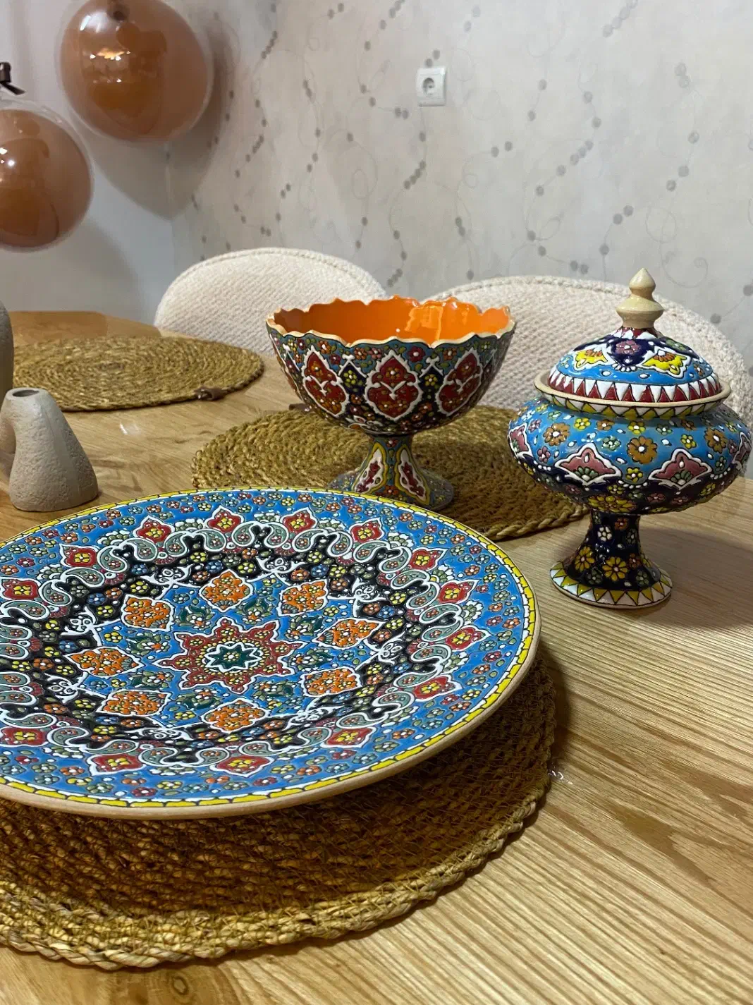 سرویس سفالی میناکاری|صنایع دستی و سایر لوازم تزئینی|بیرجند, |دیوار