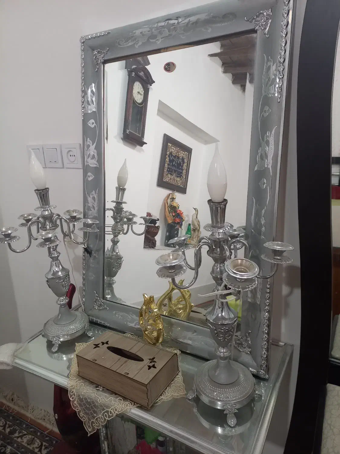 آینه و شمعدون|صنایع دستی و سایر لوازم تزئینی|شیروان (خراسان), |دیوار