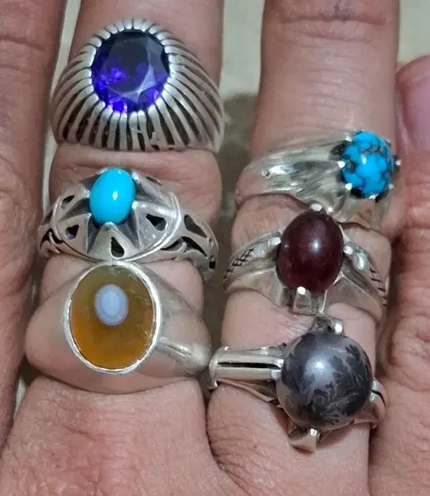 انگشترنقره۹۲۵ شجر عقیق فیروزه آمیتیست لعل باباقوری|جواهرات|اصفهان, کارلادان|دیوار