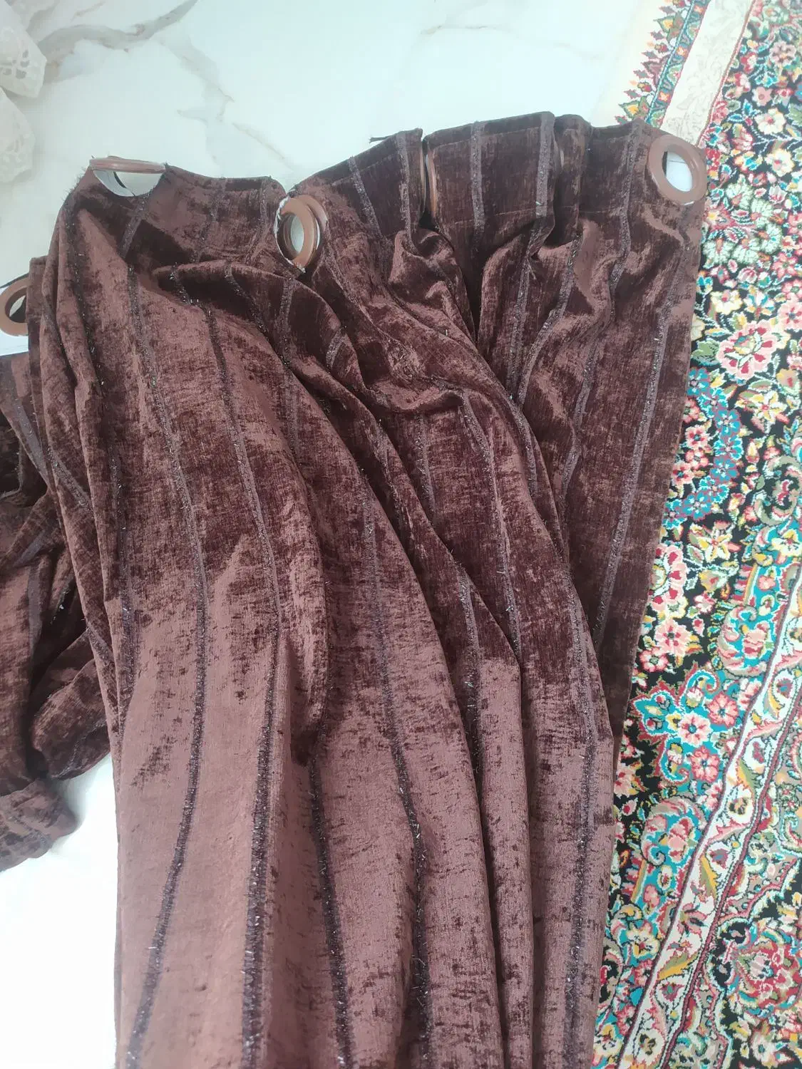 ۲ عدد والان پرده قهوه ای بدون پارگی و رنگ رفتگی|پرده، رانر، رومیزی|اسدآباد, |دیوار