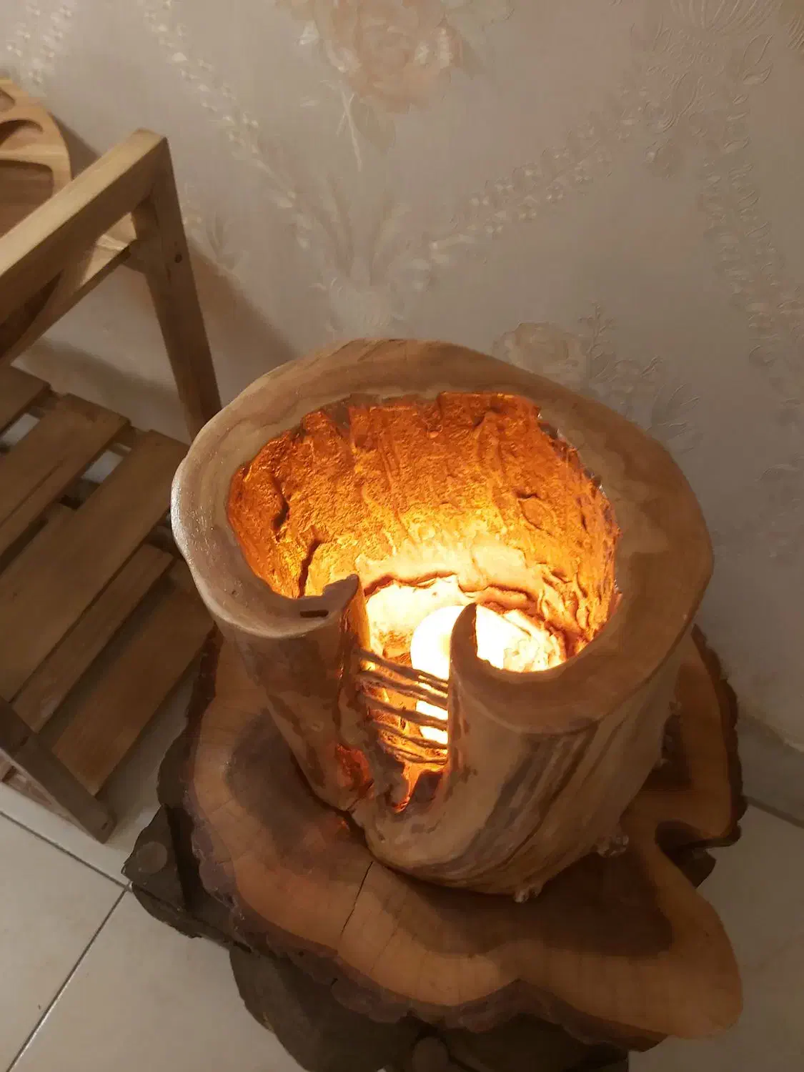 آباژور شعله دست ساز چوب توسکا|چراغ خواب و آباژور|اصفهان, مصلی|دیوار