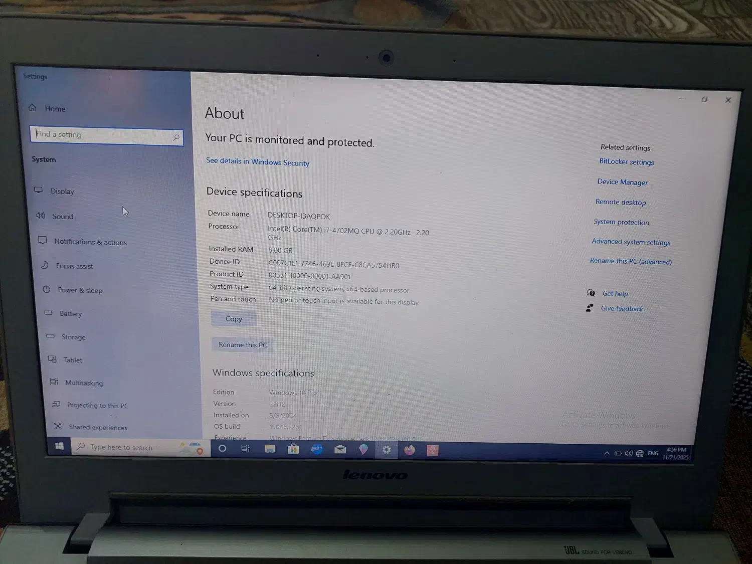 لپ تاپ لنووcor i7|رایانه همراه|فولادشهر, B5|دیوار