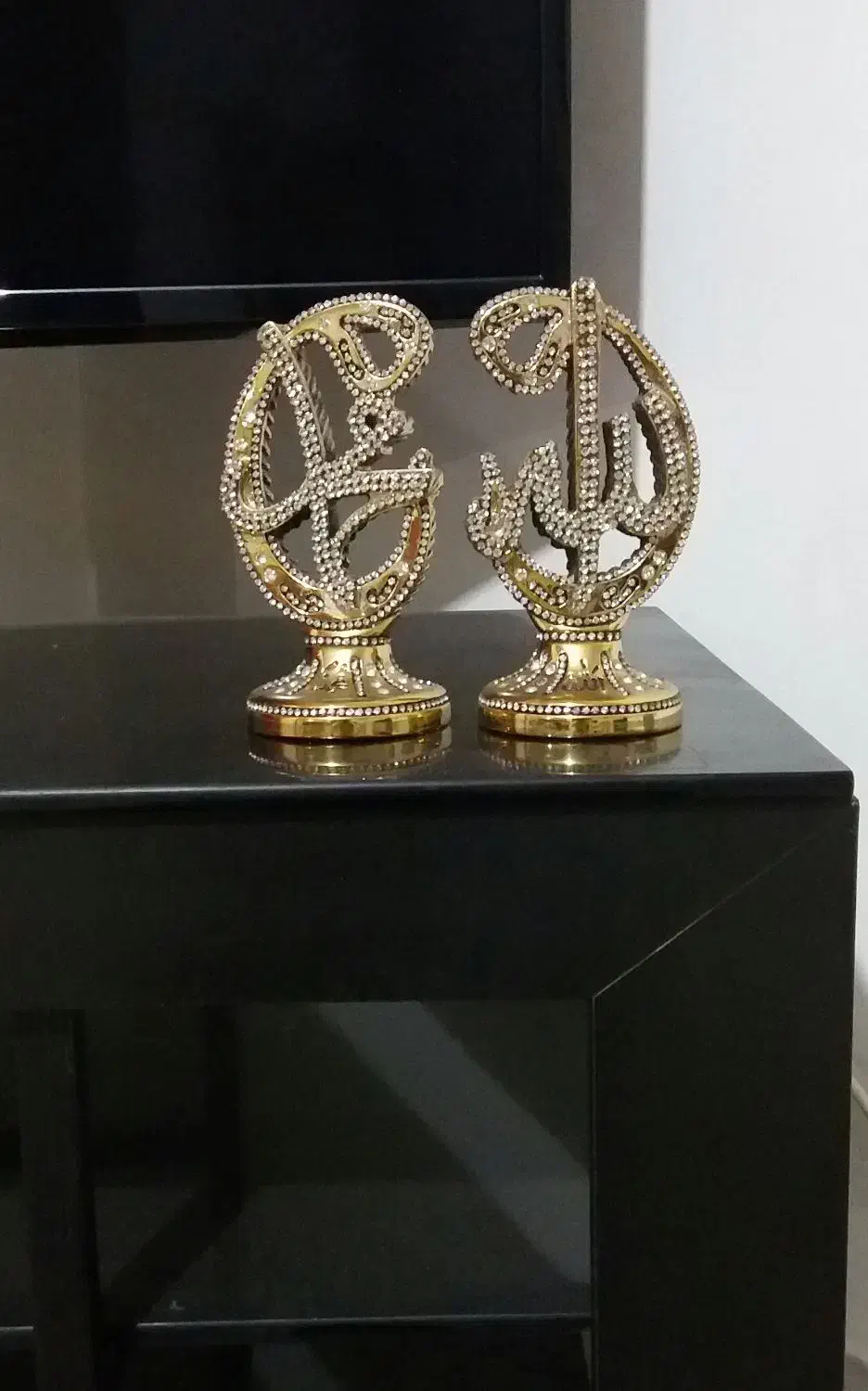 دکوری نگین کار شده و طلایی الله و محمد|کلکسیون اشیاء عتیقه|قائمشهر, |دیوار