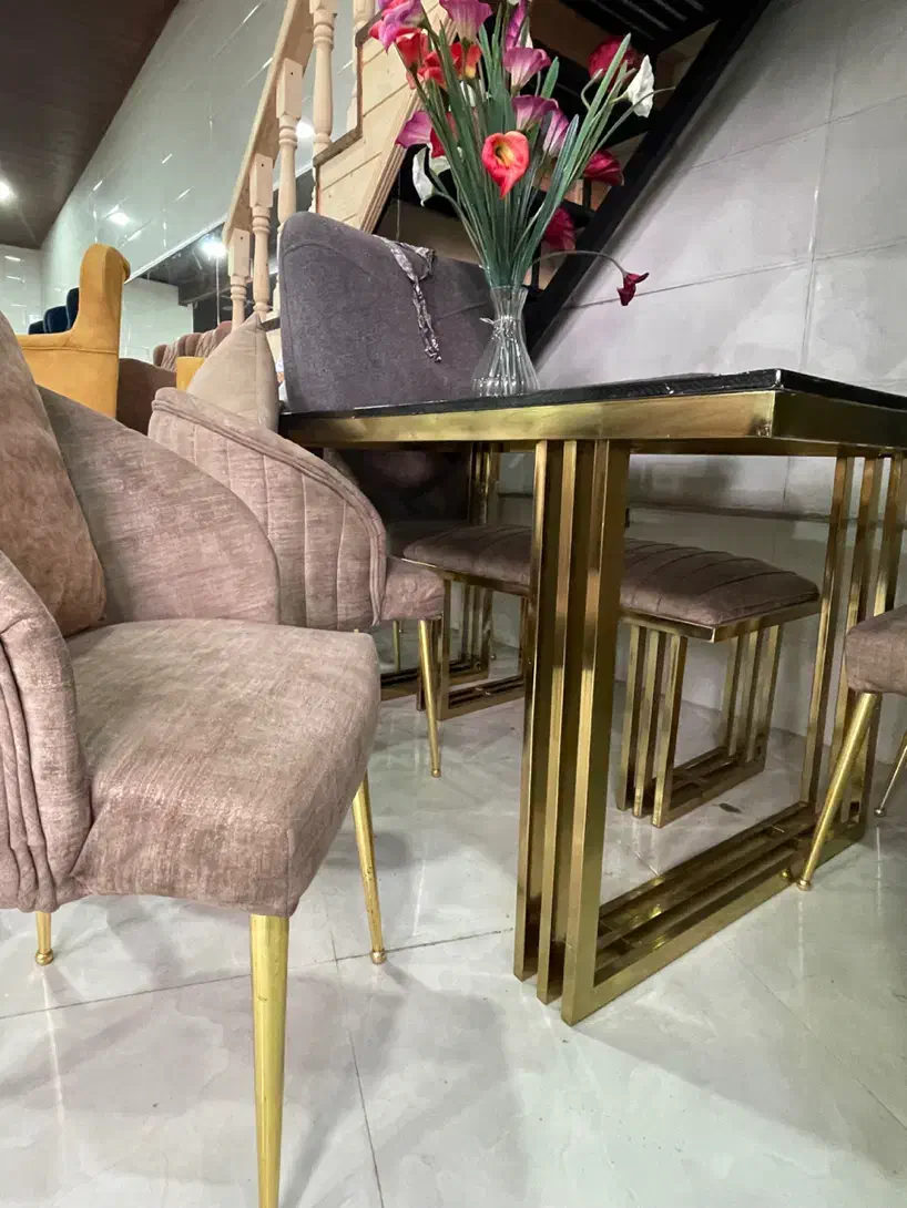 میز غذا خوری پایه فلز فورتیک ۶ نفره رنگ طلایی|میز و صندلی غذاخوری|آمل, |دیوار