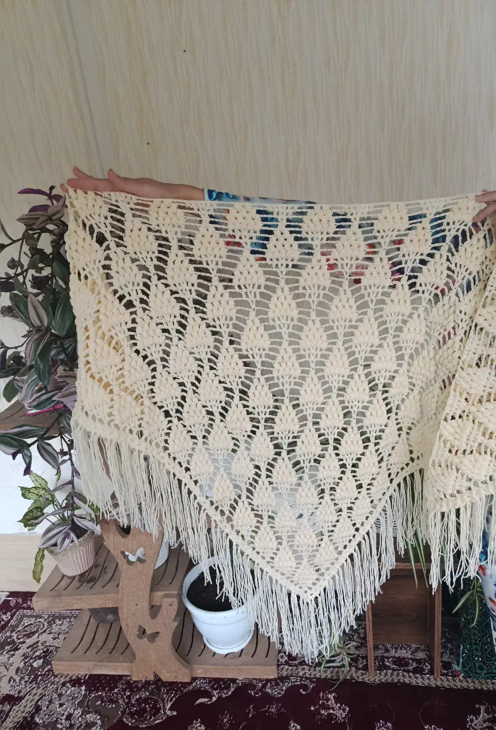 اشارپ دست بافت رنگ کرم دوعددموجود|لباس|فومن, |دیوار