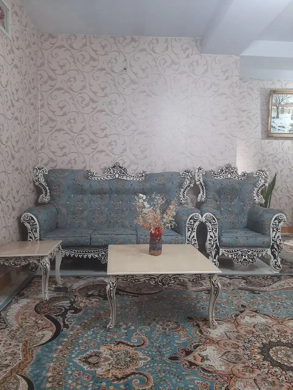 مبلمان ۷ نفره طرح سلطنتی +میز ،عسلی|مبلمان خانگی و میز عسلی|چهارباغ, |دیوار