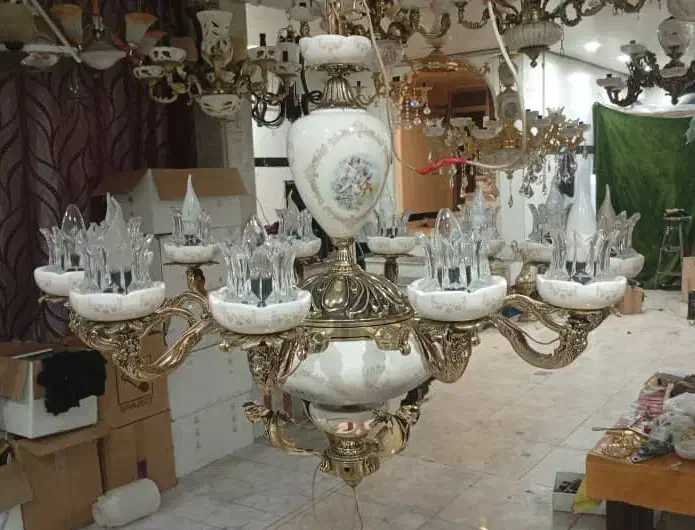 لوستر برنز چینی ۱۲ شاخه دو طوقه|لوستر و چراغ آویز|ارومیه, |دیوار