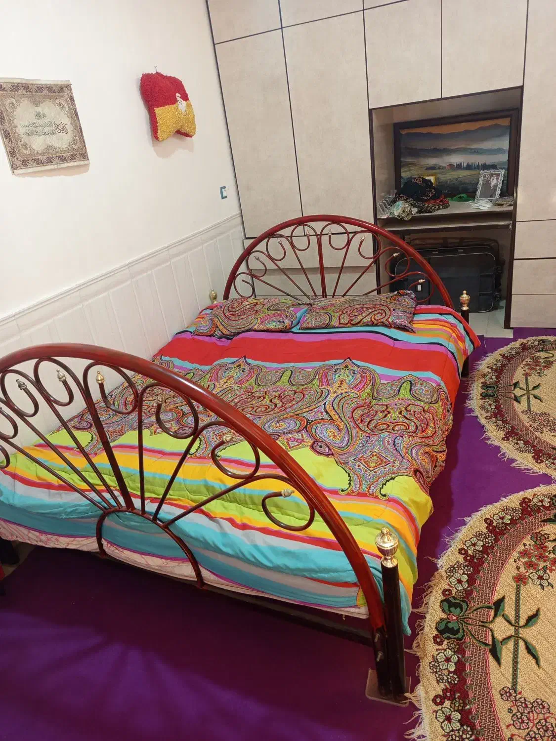 تخت خواب دونفره فلزی بهمراه تشک|تخت و سرویس خواب|آبادان, |دیوار