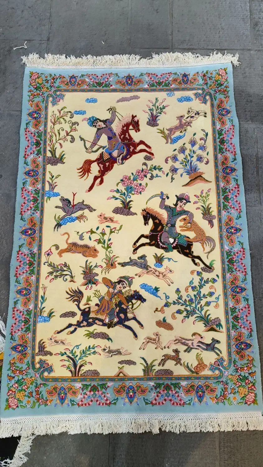 زرنیم چله نخ شکارگاه|تابلو فرش|تبریز, |دیوار