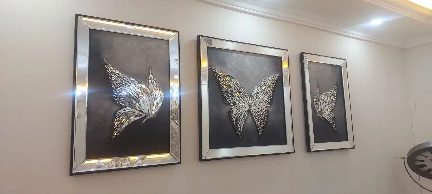 تابلو سه تیکه آینه ای پروانه ای|تابلو، نقاشی، عکس|تهران, افسریه شمالی|دیوار