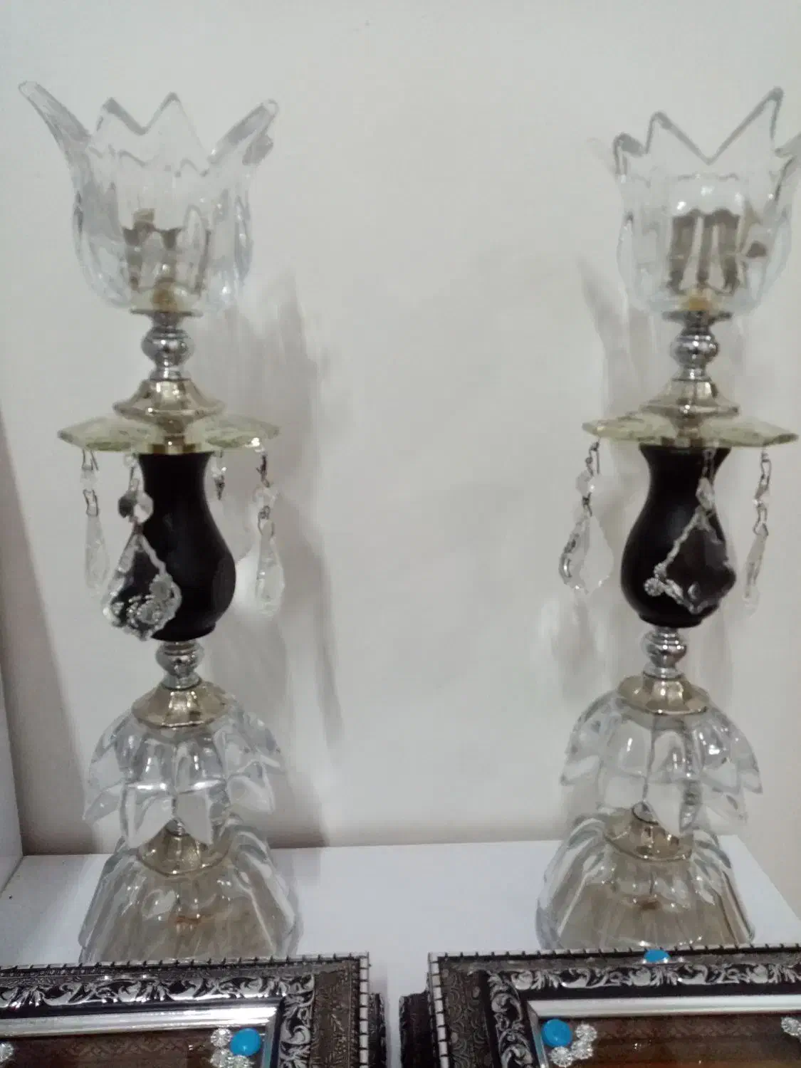 یک جفت شمعدان و یک جفت جا قرآنی زیبا|بوفه، ویترین، کنسول|گناباد, |دیوار