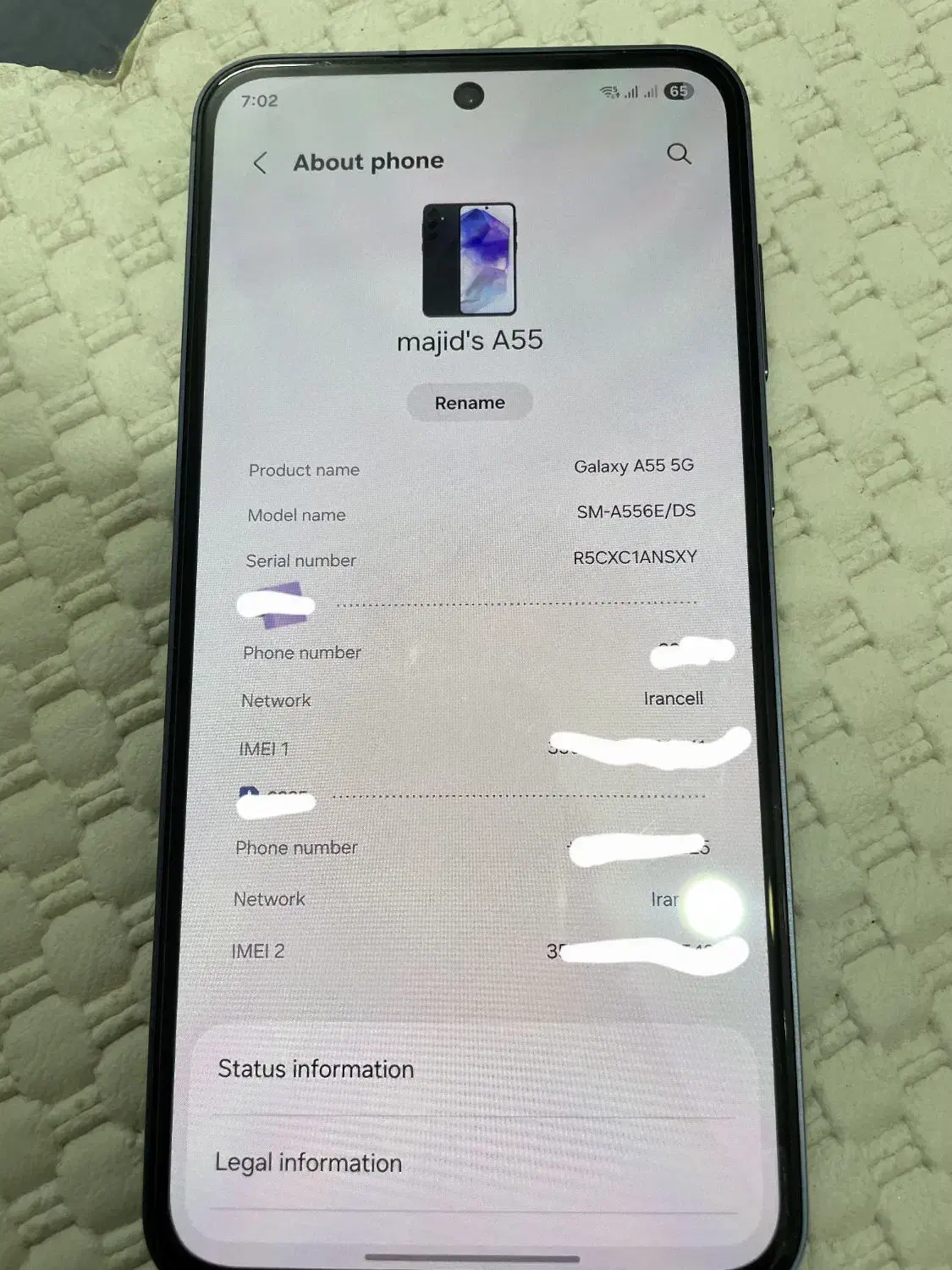 گوشی a55 رم ۸ حافظه ۱۲۸ نونو رنگ آبی|موبایل|بندر ماهشهر, |دیوار