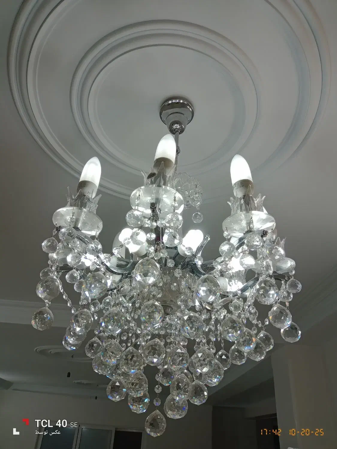 لوستر نقره ای کریستالی جنس برنجی تک|لوستر و چراغ آویز|دماوند, گیلاوند|دیوار