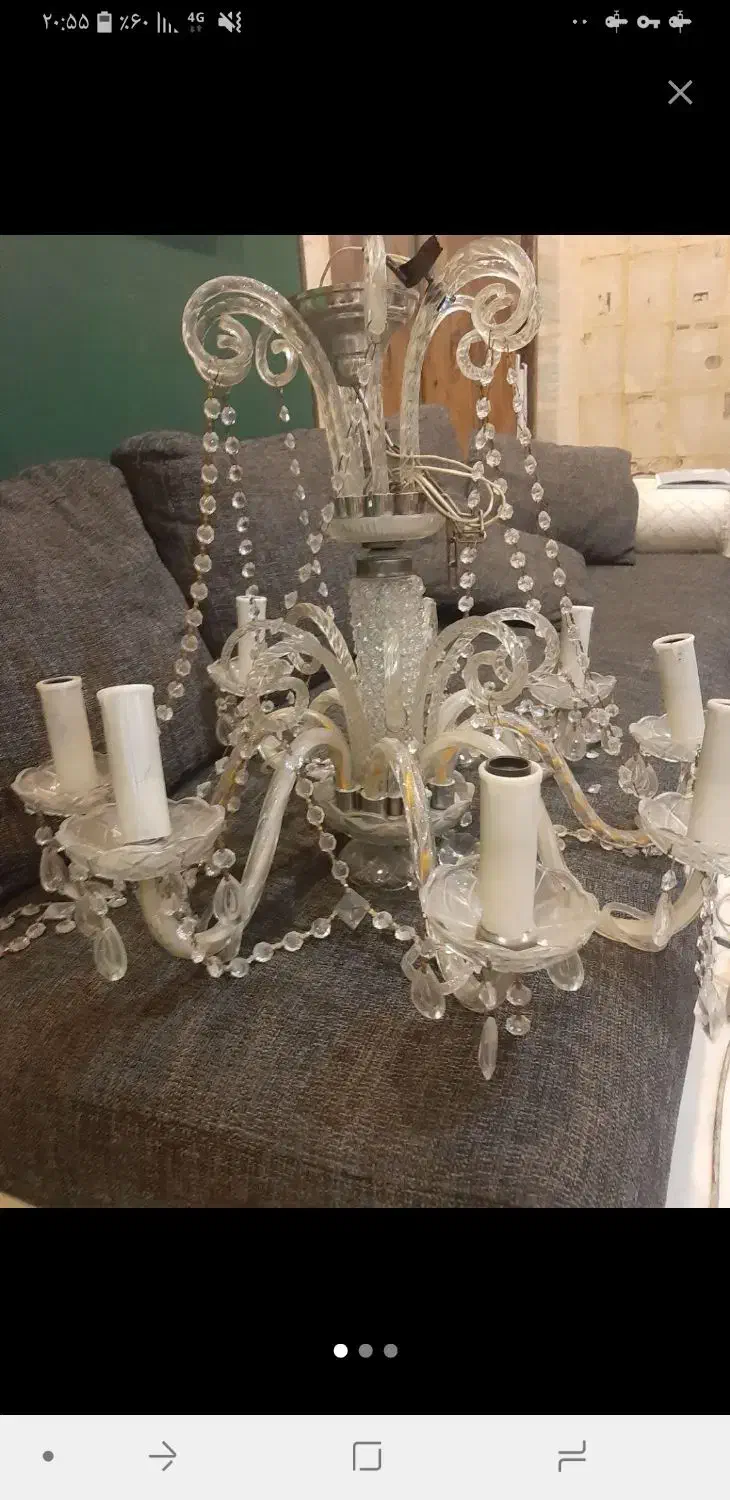 لوستر طلایی و شیشه ای|لوستر و چراغ آویز|اندیشه, شهرک صدف|دیوار