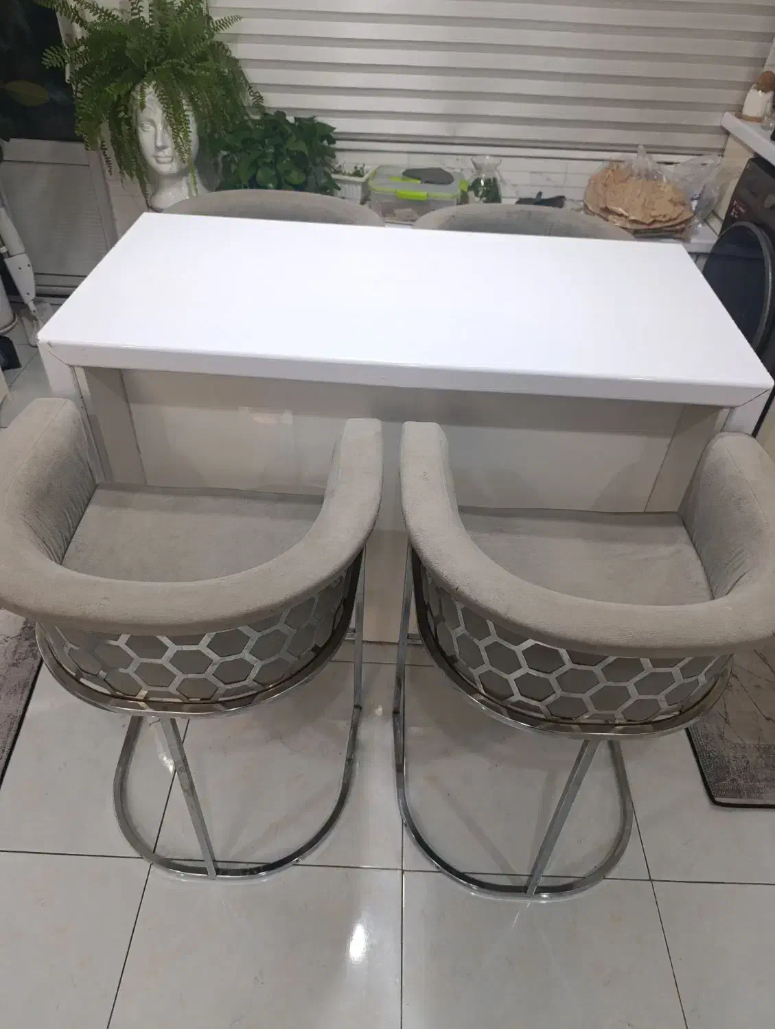 ۴ عدد صندلی اپن زنبوری طوسی و جزیره ام‌ دی اف|میز و صندلی غذاخوری|تهران, مشیریه|دیوار