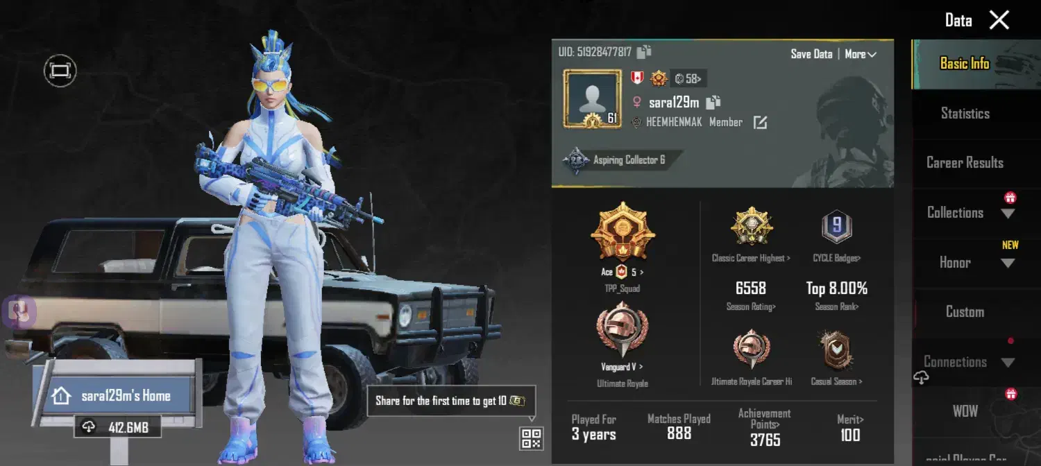 اکانت پابجی Top 8%|کنسول، بازی ویدئویی و آنلاین|اصفهان, جنیران (لادان)|دیوار