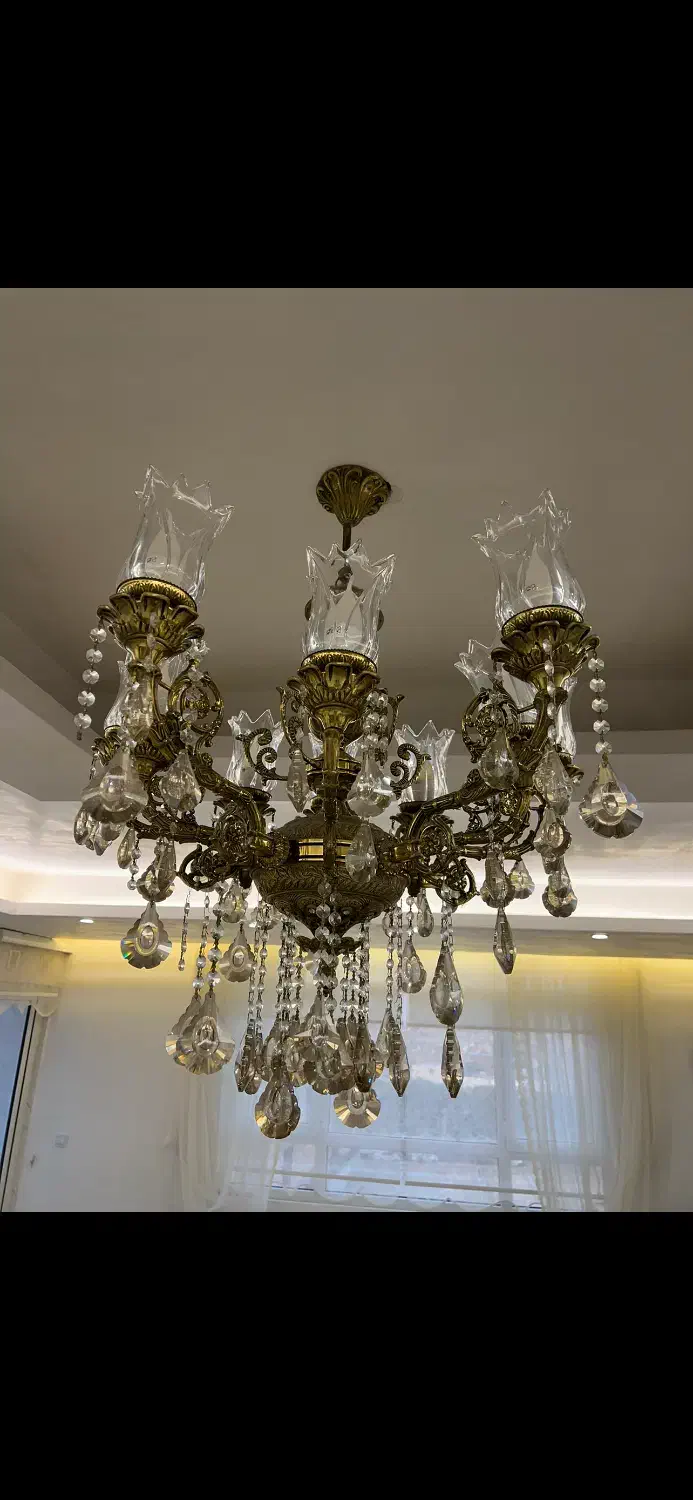 لوستر برنجی ۱۰ شعله|لوستر و چراغ آویز|بهارستان, |دیوار