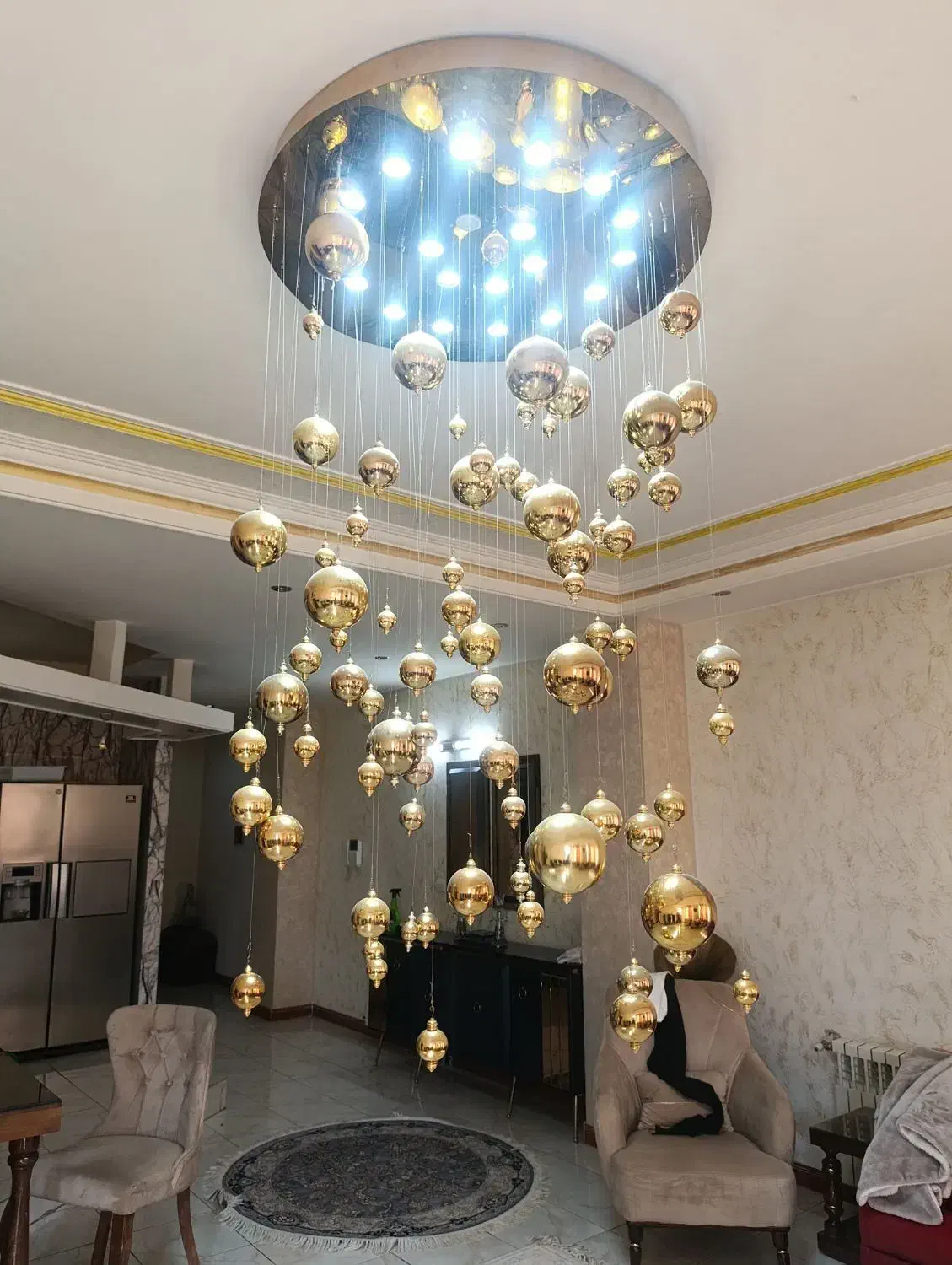لوستر مدرن توپک طلائی|لوستر و چراغ آویز|تهران, صادقیه|دیوار