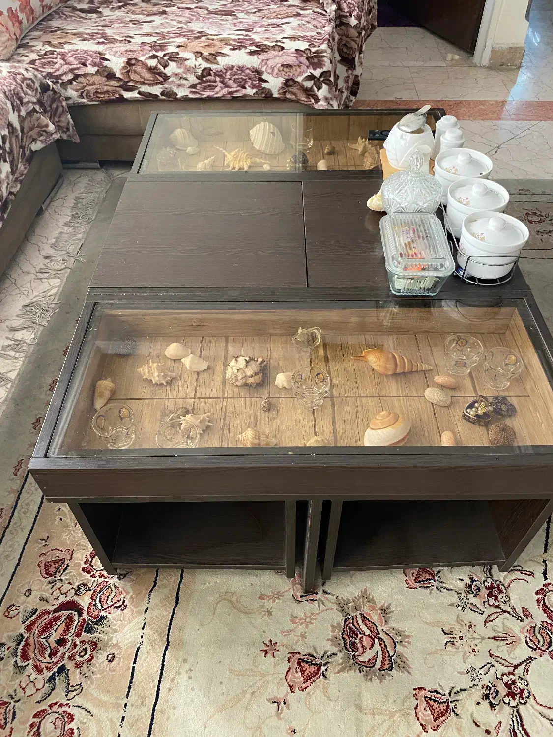 میز جلو‌ مبلی ام دی اف قهوه ای تیره با ۴ عسلی|مبلمان خانگی و میز عسلی|تهران, مدائن|دیوار