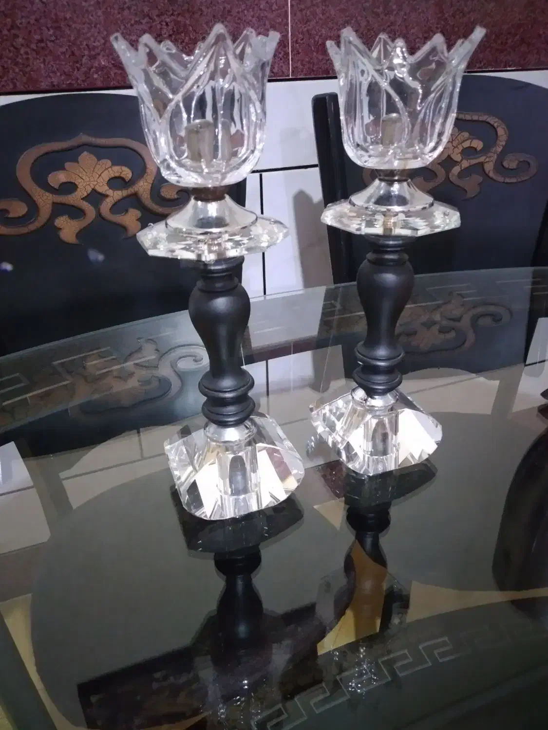 شمعدان لاله ی کریستال|لوستر و چراغ آویز|ساری, |دیوار