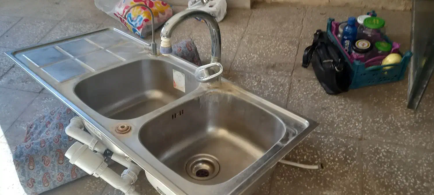 سینک استیل دو لگن|آب‌چکان و نظم‌دهنده ظروف|ساوه, |دیوار