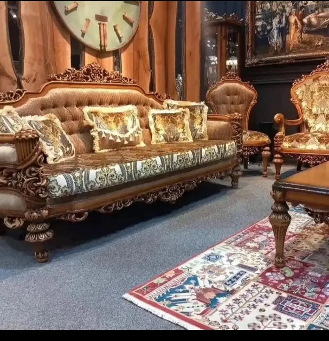 مبل کویین فرانسه تخت فرانسه جهیزیه کامل چوبی|مبلمان خانگی و میز عسلی|اردبیل, |دیوار