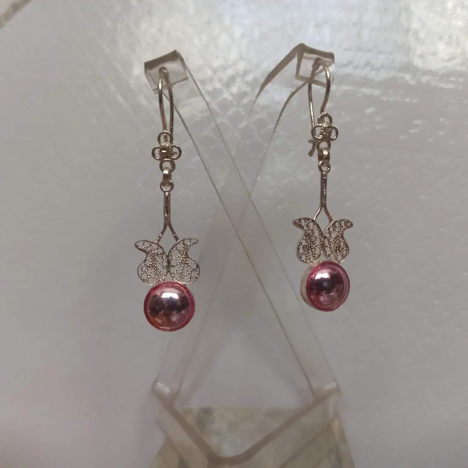 گوشواره ملیله نقره نگین گُلبهی سنتتیک کد ۵۵۱|جواهرات|اصفهان, مولوی|دیوار