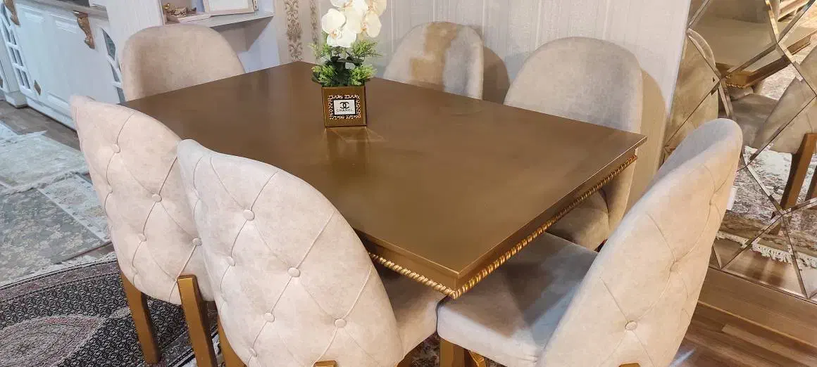 میزناهارخوری ۶ نفره طلایی طرح چستر (با تخفیف ویژه)|میز و صندلی غذاخوری|بستان آباد, |دیوار