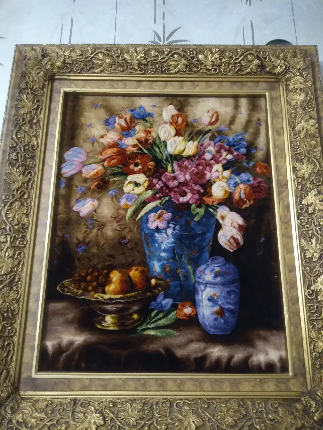 تابلو فرش گل برجسته بافت تبریز|تابلو فرش|کرمانشاه, |دیوار