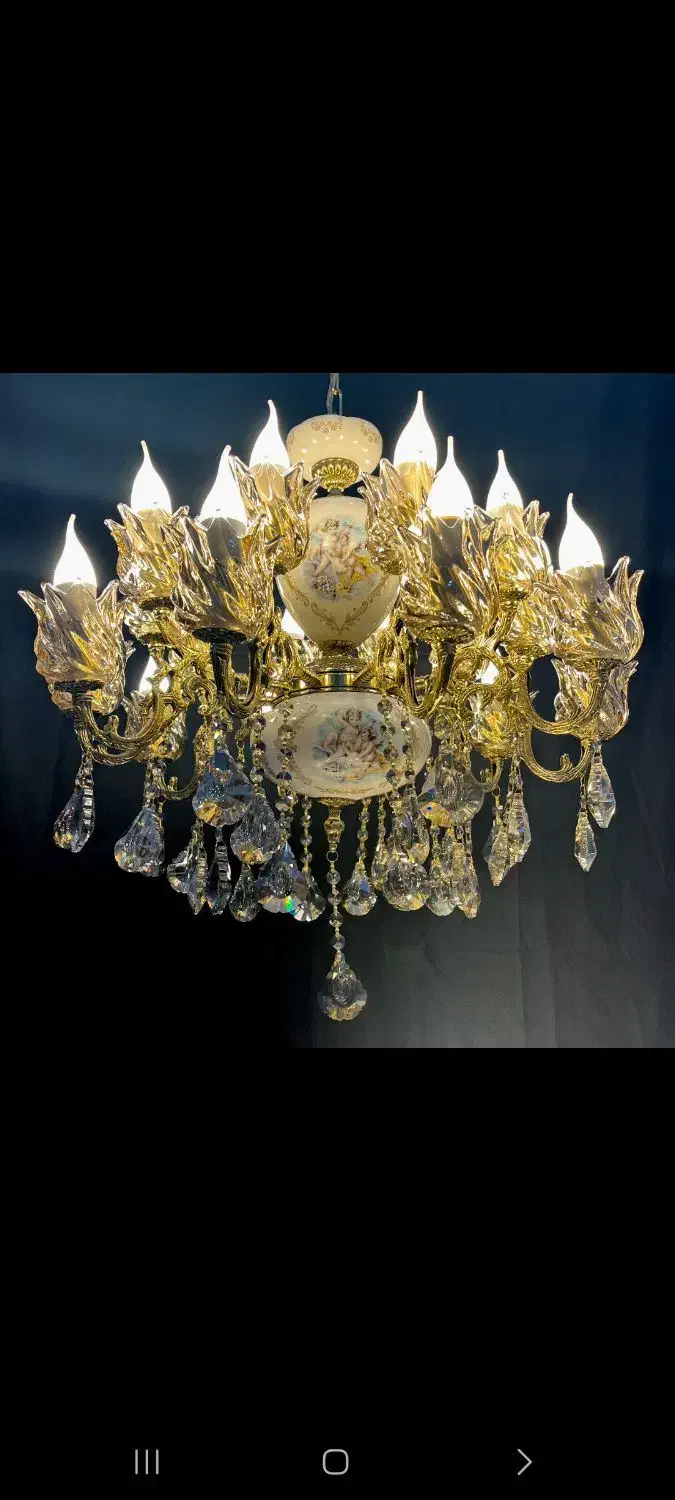 لوسترماهلین برنجی.سرامیکی/10+10/شعله برنجAsy light|لوستر و چراغ آویز|تهران, نعمتآباد|دیوار