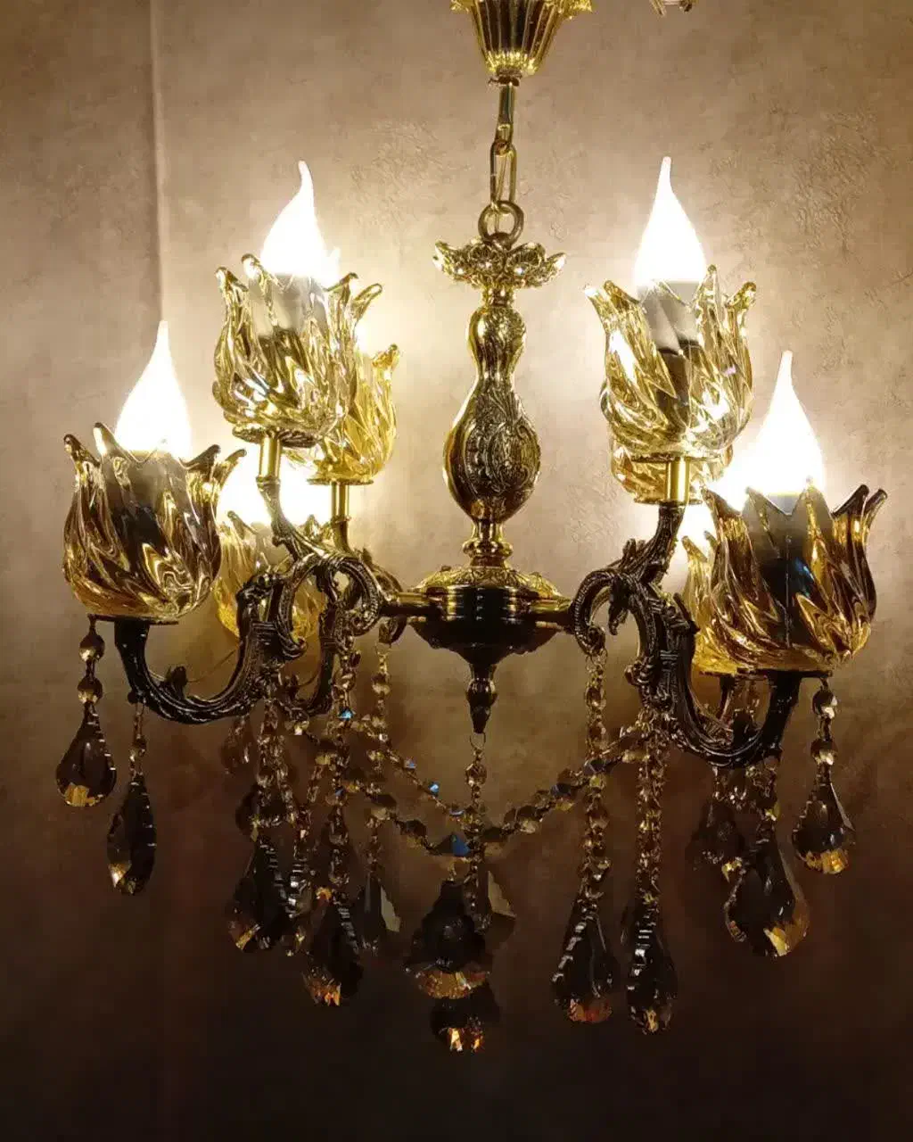 لوستر برنجی برنزی ۴شاخه هشت شعله|لوستر و چراغ آویز|اراک, |دیوار