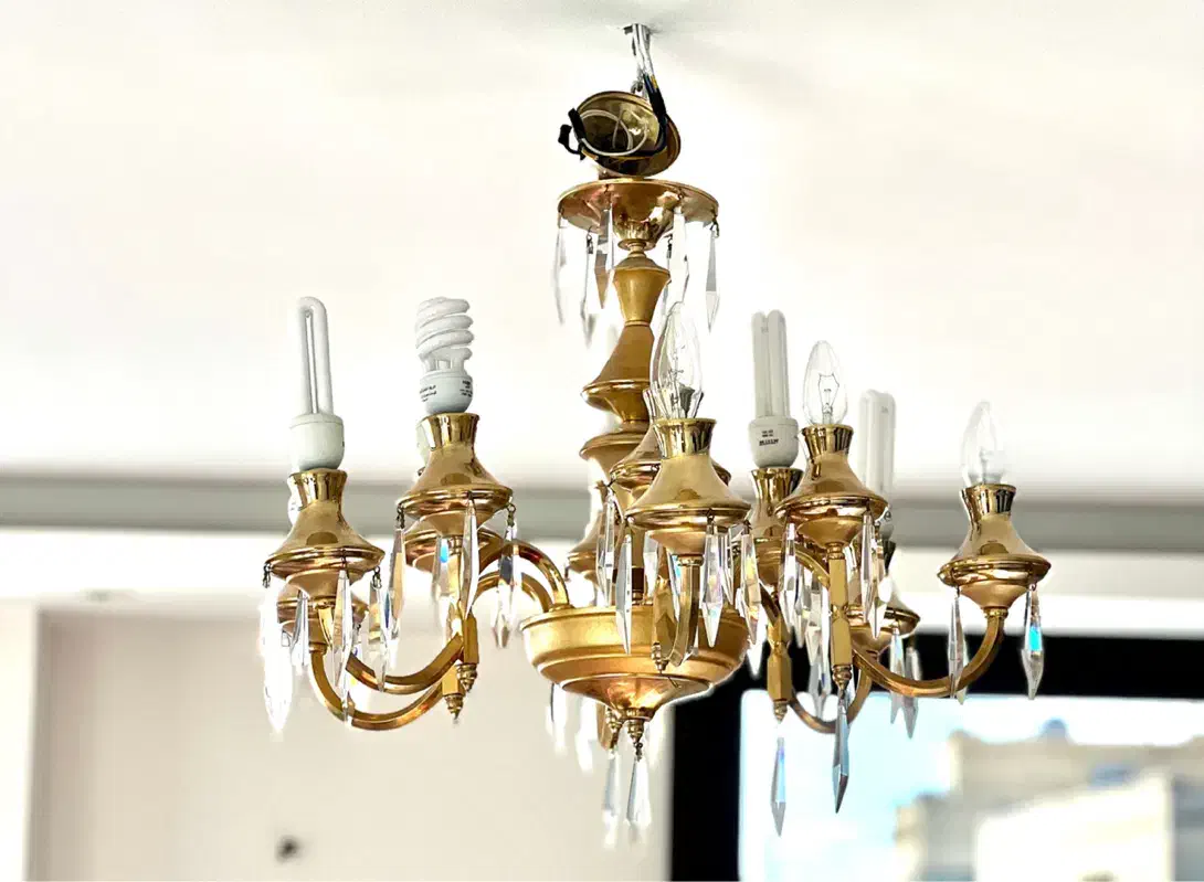 لوستر آبکاری طلا رنگ ثابت۱۲شاخه و لوسترجفت قرمز|لوستر و چراغ آویز|اصفهان, گلزار|دیوار